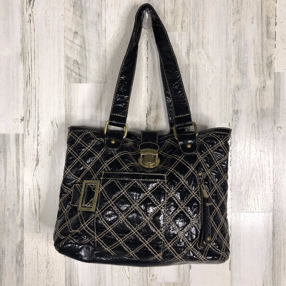 Quilted Black Faux Leather Shoulder Bag